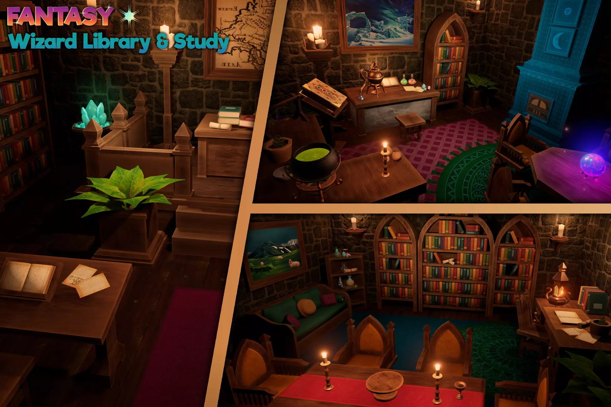 Fantasy Wizard Library & Study Furniture Pack